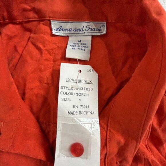 Anna & Frank Womens Pure Silk Long Sleeve Button-Up Shirt Medium Torch Red New - Picture 3 of 7